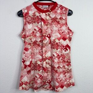 La Fille Shirt Womens L Red White Abstract Artsy Boho Career Office Vacation